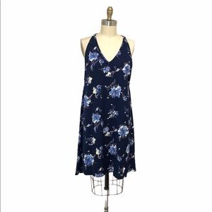 0500 Leith midi floral navy blue dress sz M